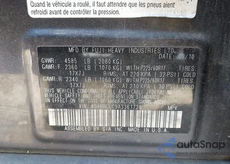 2010 Subaru Outback 2.5I Limited z USA, uszkodzony, nr VIN 4S4BRCLC9A3361728